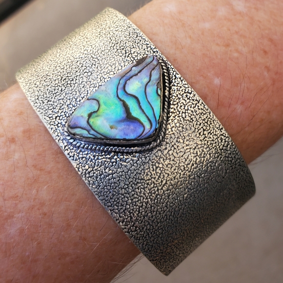 New Abalone Shell Adjustable 925 Silver Cuff Statement Bracelet. - Picture 8 of 13